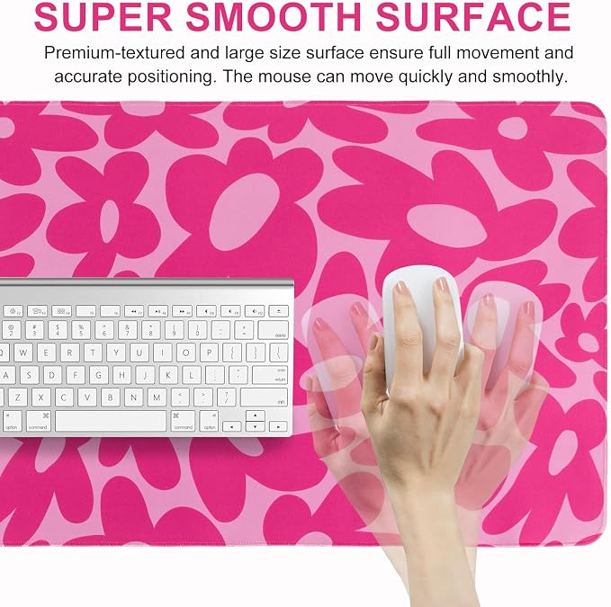 L-SPOUTTO Pink Gaming Mouse Pad Large Desk Mat XXL Mouse Pad Non-Slip Rubber Base Keyboard Pad Waterproof Desktop Mat for Laptop Computer Work Game Home Office-Hot Pink Daisy