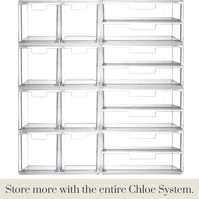 STORi Stackable Desk and Drawer Organizer, Clear Pen Pencil Makeup Brush Holder for Desktops and Vanities, 6 Compartment Caddy with 2 Wide Drawers (Made in USA)