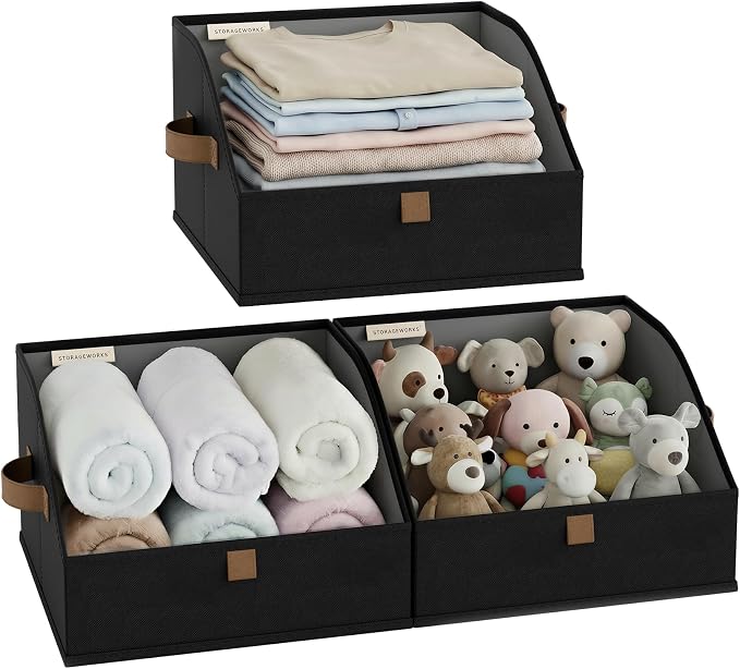 StorageWorks Closet Baskets for Shelves, Trapezoid Storage Bins, Closet Organizers and Storage, Clothes Organizing Bins, Small, Black, 3-Pack
