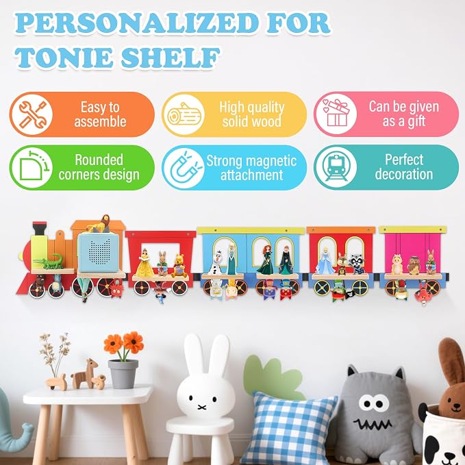 for Tonies Box 1/2 Tonies Figures Organizer Storage Shelf Wall Mounted, Colorful Little Five-Train Magnetic Floating Shelves Display Collection 30~40 Characters