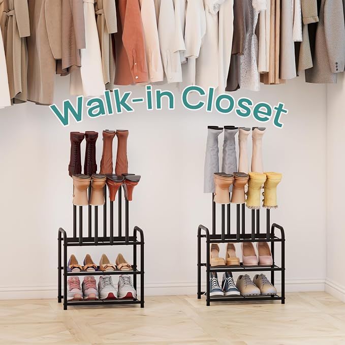 viewcare Black Boot Rack, Small Boot Rack Organizer, Tall Boots with Shoe Rack for Closet, Shoe Shelf Storage Organizer for Entryway Small Space