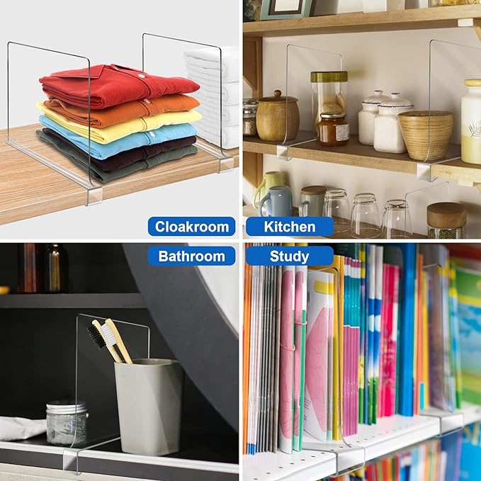 Acrylic Shelf Dividers for Closet Organization 8PCS Closet Shelf Divider Closet Dividers for Shelves Shelf Organizer for Closet Shelf Organizer for Wood Closet Separator Clear