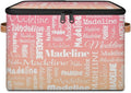Custom Storage Basket with Name, Personalized Keepsake Box with Zipper Lid, Foldable Fabric Memory Bin Large capacity with Handle Pink Apricot