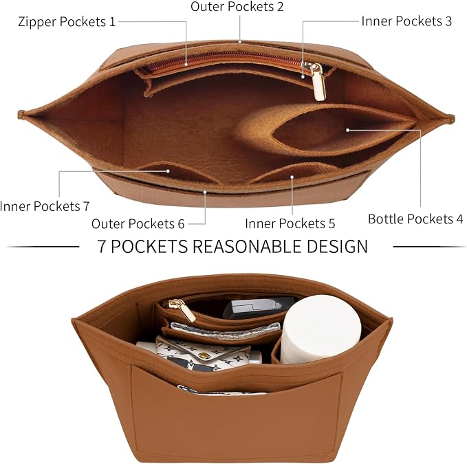 LOUKAYCCI Purse Organizer Insert for Le Pliage Medium Handbags Insert Organizer (Brown, Medium)