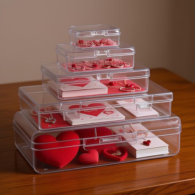 42 Pack Rectangular Clear Plastic Storage Containers | Mixed Sizes, Hinged Lid, For Beads and Small Craft Items