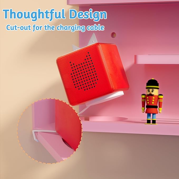 for Tonies Shelf Magnetic - Tonies Figure Organizer for Kids Room, Wooden Magnetic Display Shelf for Tonies Box Holder, Wall Floating Shelves Toy Storage Compatible Charging Station (3 Tier, Pink)
