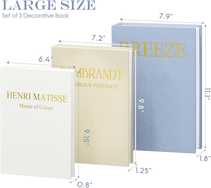 Set of 3 Decorative Faux Books for Home Decor | Linen Material, Magnetic Snap Closure, Storage Boxes for Photos & Keepsakes, For Coffee Table, Bookshelf or Mantel