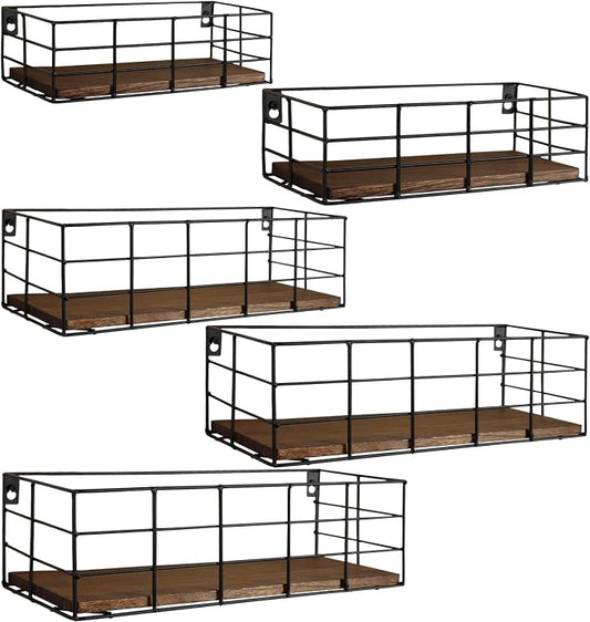 Fixwal Hanging Floating Shelves, 5 Sets of Mounted Shelves for Storage, Wall Shelf for Bathroom, Living Room, Bedroom, Kitchen (Carbon Black)