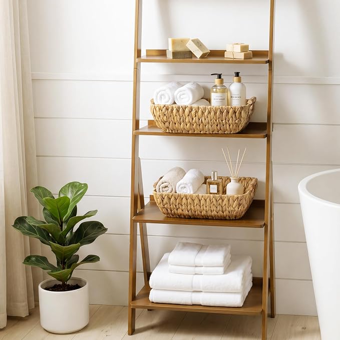 StorageWorks Hand-Woven Large Storage Baskets with Wooden Handles, Water Hyacinth Wicker Baskets for Organizing, 2-Pack