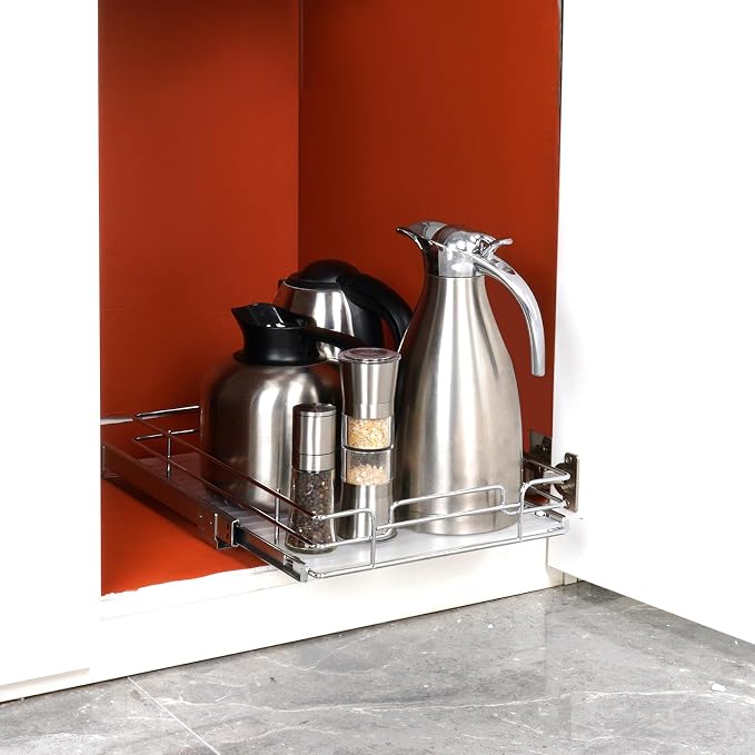 VEVOR 12.5"Wx21"Dx3.5"H Pull Out Cabinet Organizer, Heavy Duty Slide Out Pantry Shelves, Chrome-Plated Steel Roll Out Drawer, Drawer Storage for Home Under Sink, 14"Wx22"Dx7"H Install Size for Cabinet