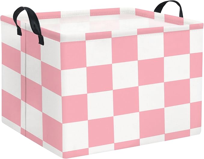 Rectangular Storage Basket for Home Kitchen Girls Cute Storage Bin Organizer Shelf Book Room Decor(Pink Checked)