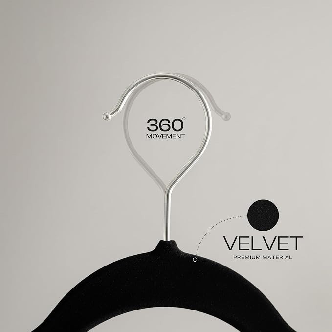 Utopia Home Velvet Hangers, Black, 100 Pack | Luxury Non-Slip Slim Pant & Coat Hangers, Strong Space-Saving Clothes Hangers with Pants Bar and 360° Swivel Hook
