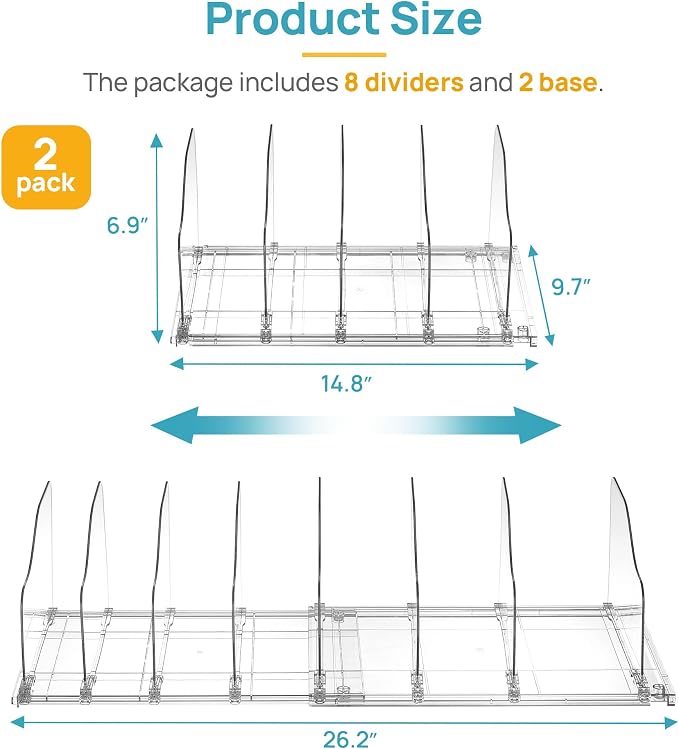 Vtopmart Free-Adjustable Purse Organizer for Closet with 1 Extendable Base & 8 Slide-Freely Dividers, Fits Different Bag Sizes & Closet Shelf, Customizable Spacing Shelf Dividers for Handbags, Wallets