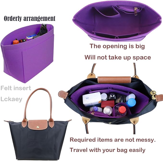 Lckaey bag Organizer Insert for Longchamp Pliage Neo(Large) Handbags Insert Organizer 1012purple-L
