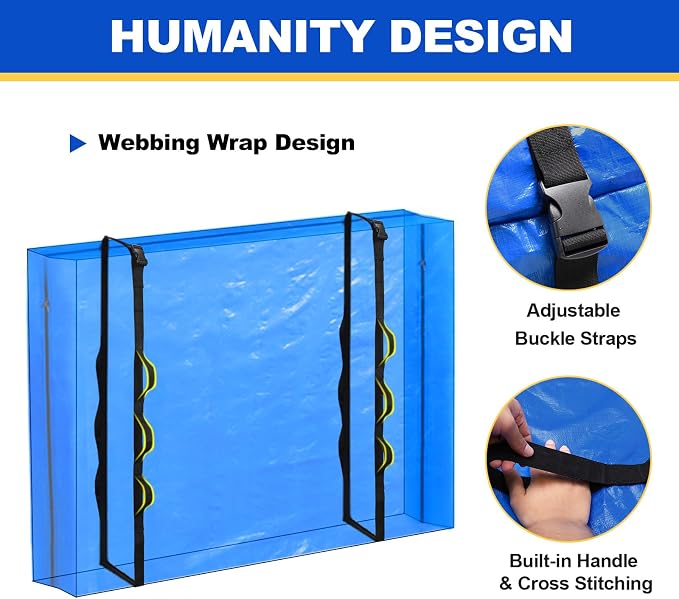 TICONN Mattress Bags for Moving, Heavy Duty Twin XL Mattress Cover Storage Bag with Full-Around Handle and Adjustable Buckles (Blue, Twin XL)
