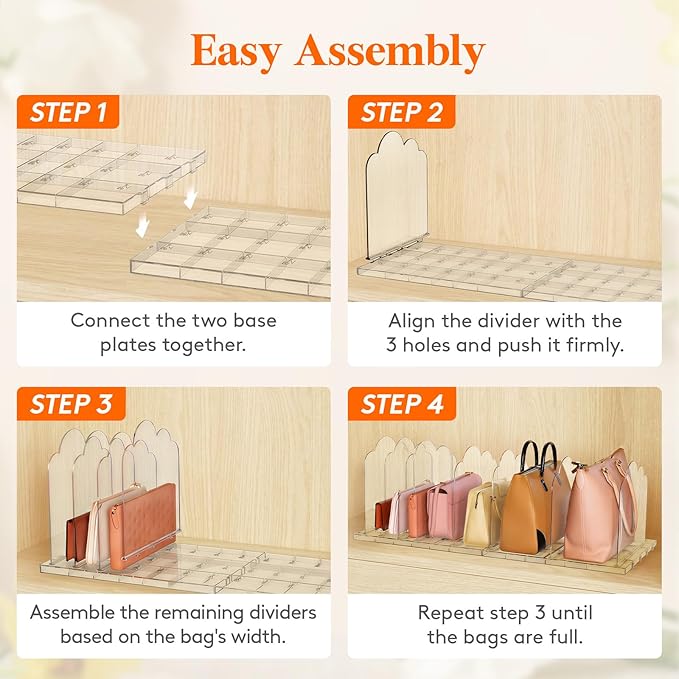 Lifewit Purse Organizer for Closet, 9.7" Tall Clear Handbags Storage Organizer, Adjustable Clutch Organizer Holder for Closet, 2 Pack Bookshelf Dividers for Sweater in Bedroom 35 x 24cm/14 × 9.5"