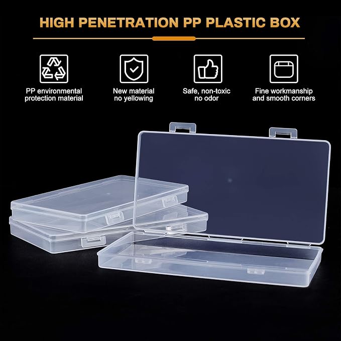 BENECREAT 8 Pack 6.5x3.5x0.6 Inch Rectangle Clear Plastic Storage Box with Double Hinged Lids for Photo, Pencil, Craft Tools, and Other Small Accessories