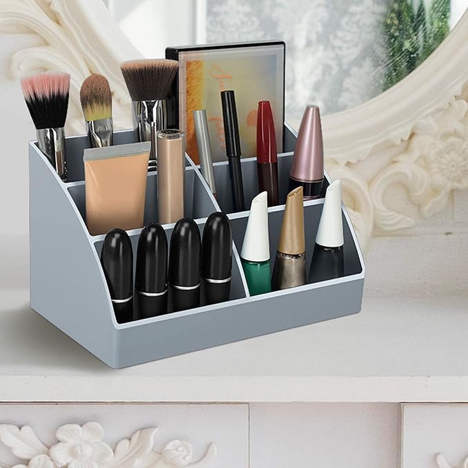Acrimet Desktop Organizer - Easy Organizer Caddy Holder for Office, Home and School use (Plastic) (Silver Color)