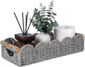 CubesLand Bathroom Basket Organizer w/Cut Out Handle, Back of Toilet Paper Storage Baskets Tray for Bathroom Countertop Decorative, Scalloped Wicker Basket Also for Home Decor, Living Room, Grey