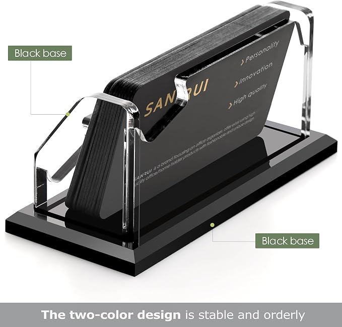 SANRUI Black Business Card Holder for Desk 1 Slot , Clear Acrylic Horizontal Name Card Stand for Women and Men, Desktop Organizer Display for Office Home Exhibition - 60 Card Capacity 1 Pack