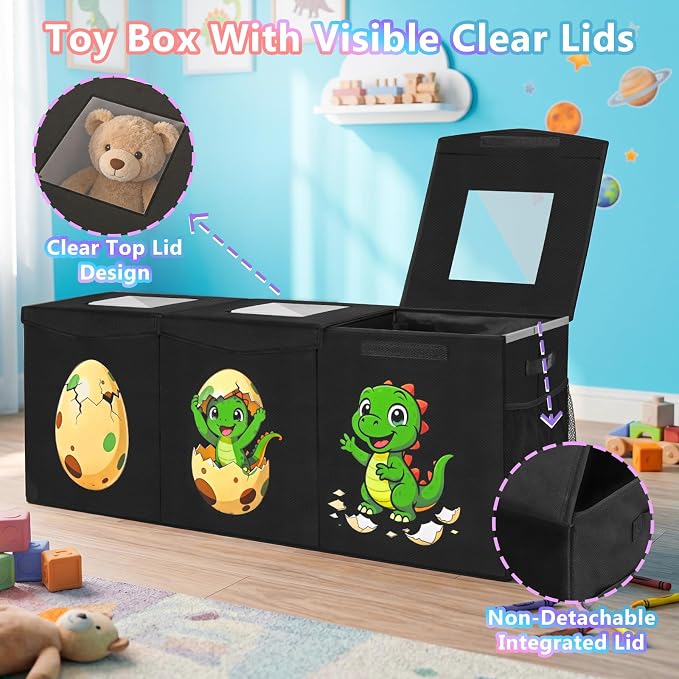 Livole 145L Toy Box, Collapsible Kids Toy Chest Bins with Lids Sturdy Large Toy Storage Organizer Boxes for Boys Nursery Room Playroom Closet, 40"X16"X14", Black