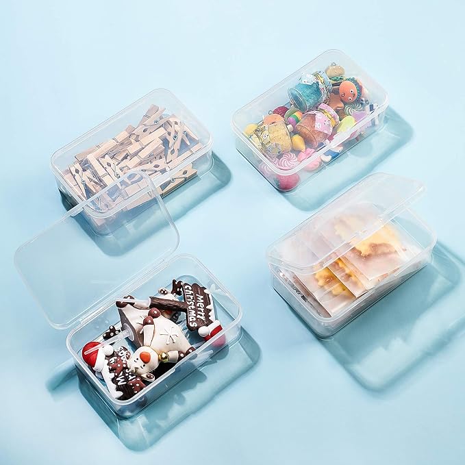 BENECREAT 8 Pack 4.6x2.8x1.3 Rectangle Clear Plastic Bead Storage Containers Box Case with lid for Pins, Tiny Bead, Jewelry Findings and Other Small Items