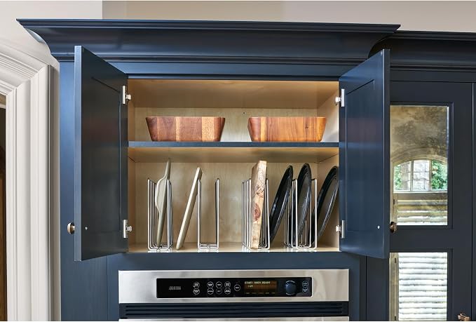 Rev-A-Shelf Baking Sheet Organizer for Wall/Base Cabinets, U-Shaped Bakeware & Cookie Sheet Wire Tray Divider for Kitchen Storage, Chrome, 596-10CR-52