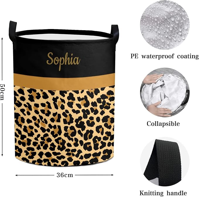 Leopard Print Laundry Basket Hamper Large Storage Bin with Handles for Gift Baskets, Bedroom, Clothes