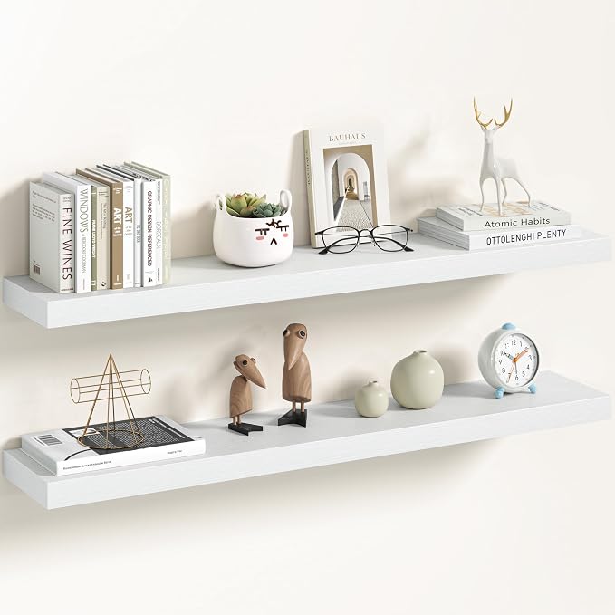 Vivelove 36 Inch Floating Shelves Wall Mounted for Display, 6.5 Deep Duty Shelves with Invisible Brackets for Living Room,Bedroom,Kitchen, Bathroom Storage & Decor,36" Wx6.5 Dx1.4 H - White