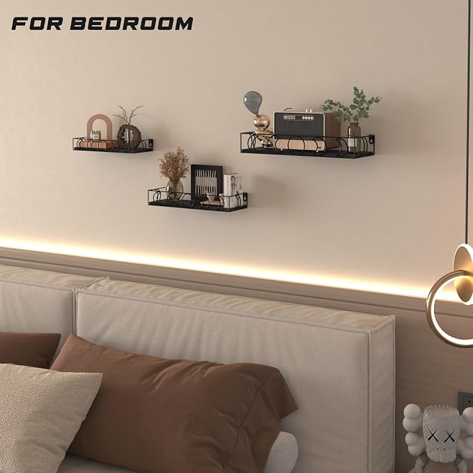 Moon Phase Wall Shelves Black, 3 Pack Small Floating Book Plant Shelves for Bedroom Kid Room, Decorative Storage Display Shelf for Crystal Figurine Collectibles