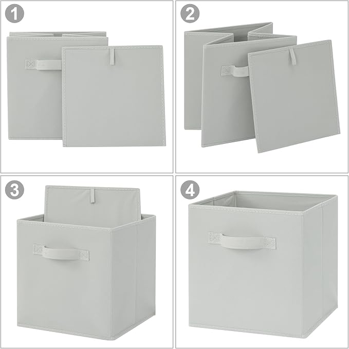 Stero Fabric Storage Bins 6 Pack Fun Colored Durable Storage Cubes with Fabric Handles Foldable Cube Baskets for Home, Kids Room, Closet and Toys Organization Gray