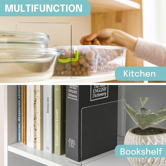 OKPOW Shelf Dividers for Closet Organization – Keep Sweaters & Purses Upright, Clear Acrylic Separators for Most Wood Shelves & Pantry, Damage-Free, Sturdy & Tall (10" x 12", 4 Pack)