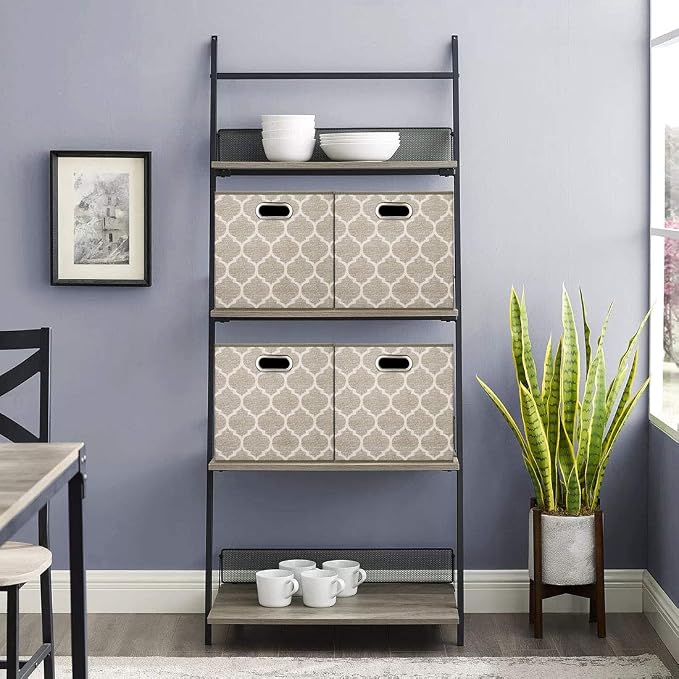 Cloth Storage Bins Set of 4 Thick Fabric Drawers Foldable Cubes Basket Organizer Container with Dual Metal Handles for Shelf Cabinet Bookcase Boxes Grey-Brown 13x13x13 inch