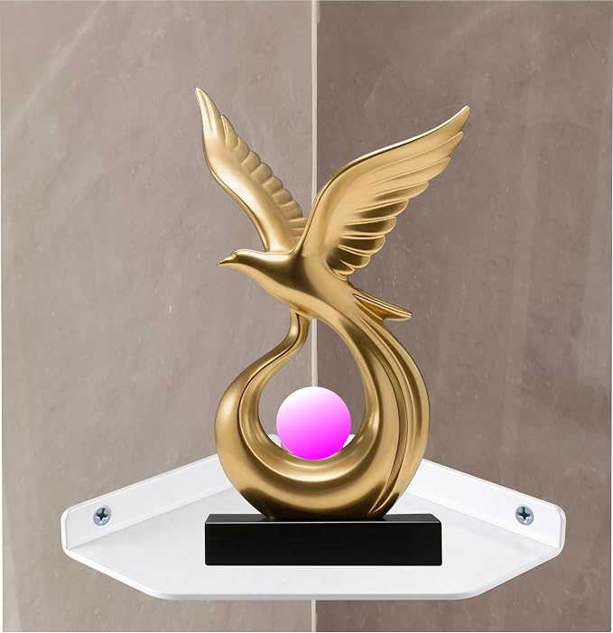 8 Inch White Floating Corner Shelf Wall Mounted, Triangle Wall Shelf for Kitchen, Speakers, Wine, Trophies & Decor