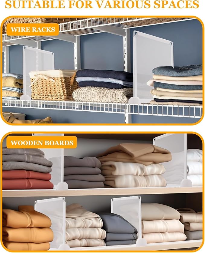 Shelf Dividers for Closet Organization, Portable Closet Shelf Divider, Closet Dividers for Shelves, Shelf Separators, Easy Access and Storage, Fits Wire Shelves and Wooden Boards 3pack