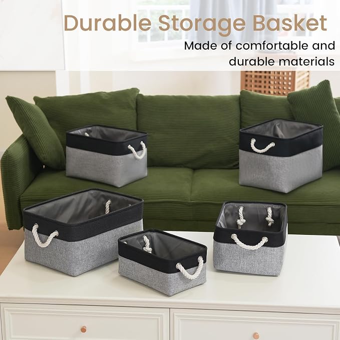Large Storage Baskets- 16x12x12 inch Storage Bins for Shelves and Closet Organizing, Foldable Fabric Bin for Home Organization Clothes and Laundry (1-Pack, Black&Gray)