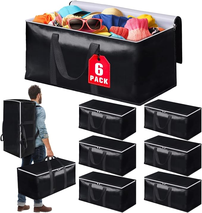 StoreHappily Heavy-Duty & Extra Capacity Moving Bags with Backpack Straps, Storage Totes with Double Zipper & Strong Handles, Packing Bags Alternative to Moving Boxes, Moving Supplies (6 Pack, Black)