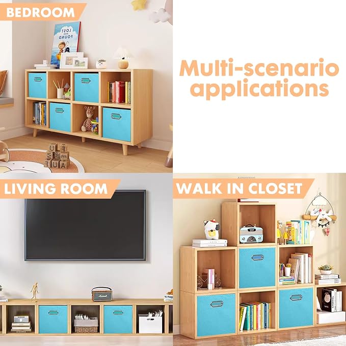 ShellKingdom Storage Bins, Foldable Fabric Storage Cubes And Cloth Storage Organizer Drawer with Metal Handle For Closet And Toys Storage, 11 X 10.5 X 10.5 INCH, 6 Pack (Light Blue)