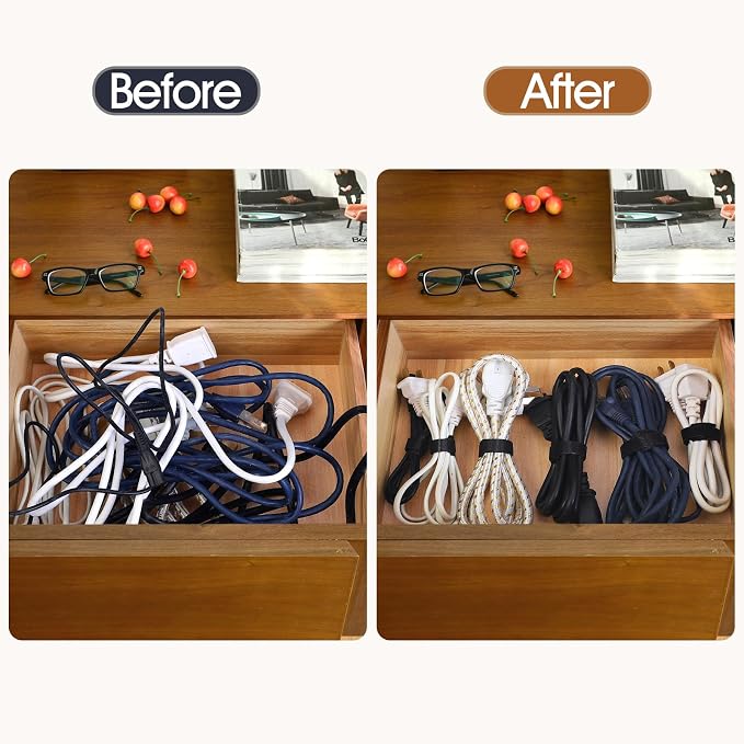 MVYC 200PCS Reusable Cable Ties Wire Ties Cord Organizer Cable Organizer Adjustable Cable Management Black 4+6+8+10 inch