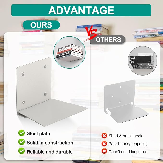 Eapele Invisible Floating Bookshelf, Heavy-Duty Hanging Bookshelves, Steel Constructed Wall Mounted Hidden Bookshelf with Mounting Hardware, 3PCS Grey