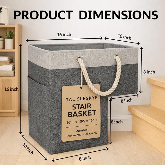 Stair basket,Foldable staircase baskets,Step stairs storage baskets with handle,1pcs dark gray