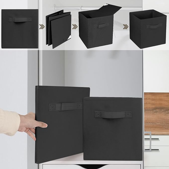 3 Pcs Storage Cubes, 10.5 Inch Collapsible Storage Bins, Fabric Foldable Bins for Organization, Durable Storage Bins for Closet, Shelves, Offices (Black)