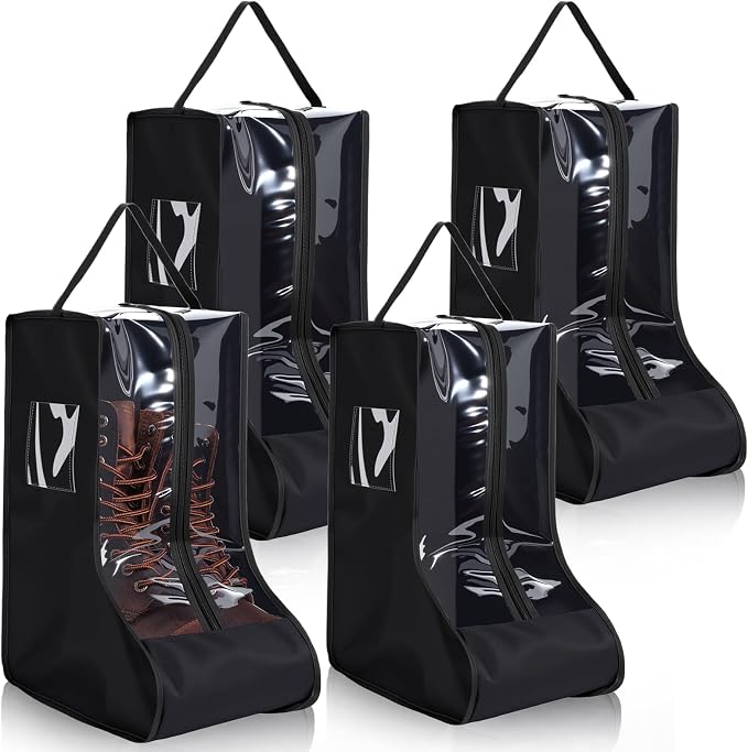 Sanwuta 4 Pcs Black Portable Boots Bag for Cowboy Boots Tall Boot Storage Bags Portable Waterproof Protector Tools for Travel and Daily Wardrobe Shoe Cabinet and Other Home