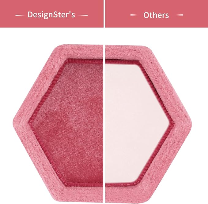 DesignSter Hexagon Velvet Ring Box - Premium Gorgeous Vintage Double Ring Display Holder with Detachable Lid for Proposal, Engagement, Wedding, Ceremony(Hot pink)