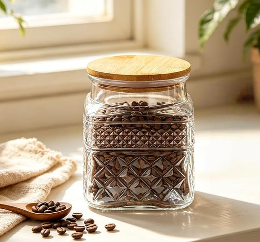 Prettidecor Glass Storage Jars, 38 FL OZ Airtight Canisters with Bamboo Lid, Decorative Kitchen Containers for Cereal, Nuts, Snacks, Candy, Cookies, Coffee, Tea