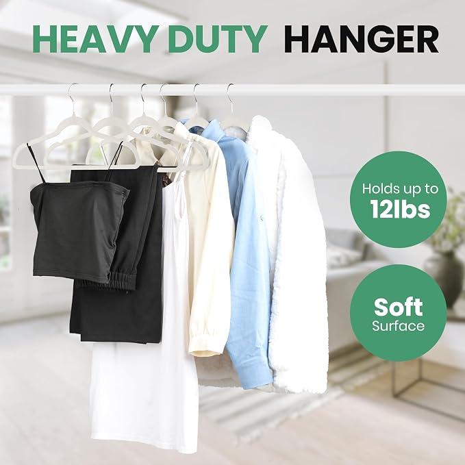 InfiniPower 30 Pack Velvet Hangers, Heavy Duty Non-Slip Clothes Hangers with Shoulder Notches, Coat Suit Hangers with 360° Swivel Hooks, White