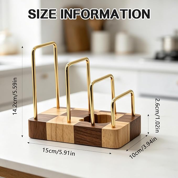 Chopping Board Rack with Rubberwood Base – 3 Slot Wood Cutting Board Holder Pot Lid Stand, Baking Trays Pans Plates Cabinet Storage Divider Accessory for Home Countertop Kitchen Storage & Organizer