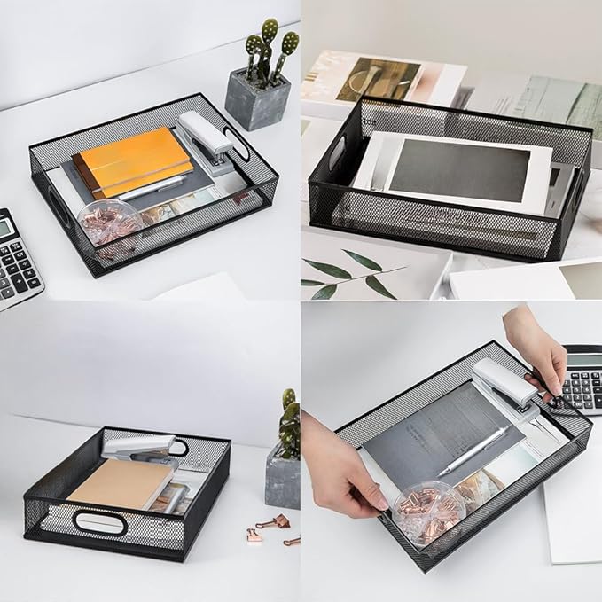 Metal Mesh Desk Organizer Tray, 2 Pack, for Office | Heavy-duty metal mesh. Fits A4/letter. 12.6 x 9.1 x 2.8 in. Large capacity for home, school, office supplies.