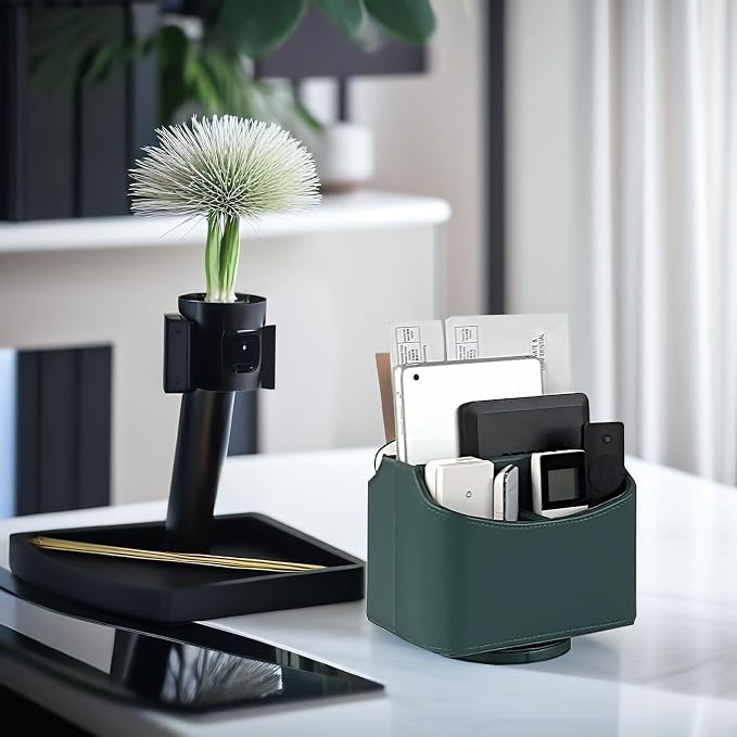 UnionBasic Rotating Desk Organizer, 360 Desk Spinning Caddy, Desktop TV Guide/Mail/Media/Remote Controller Holder Organizer,Green