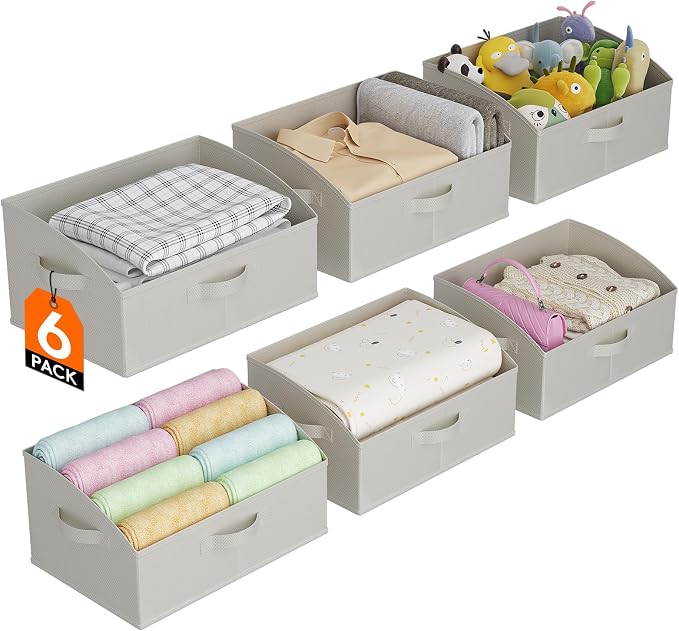 Lifewit Trapezoid Closet Storage Bins for Shelf, 6 Packs Non-woven Closet Organizer Baskets with Handles, Foldable Clothes Containers Boxes for Clothing, Book, Purse, 19L, Large, Light Gray